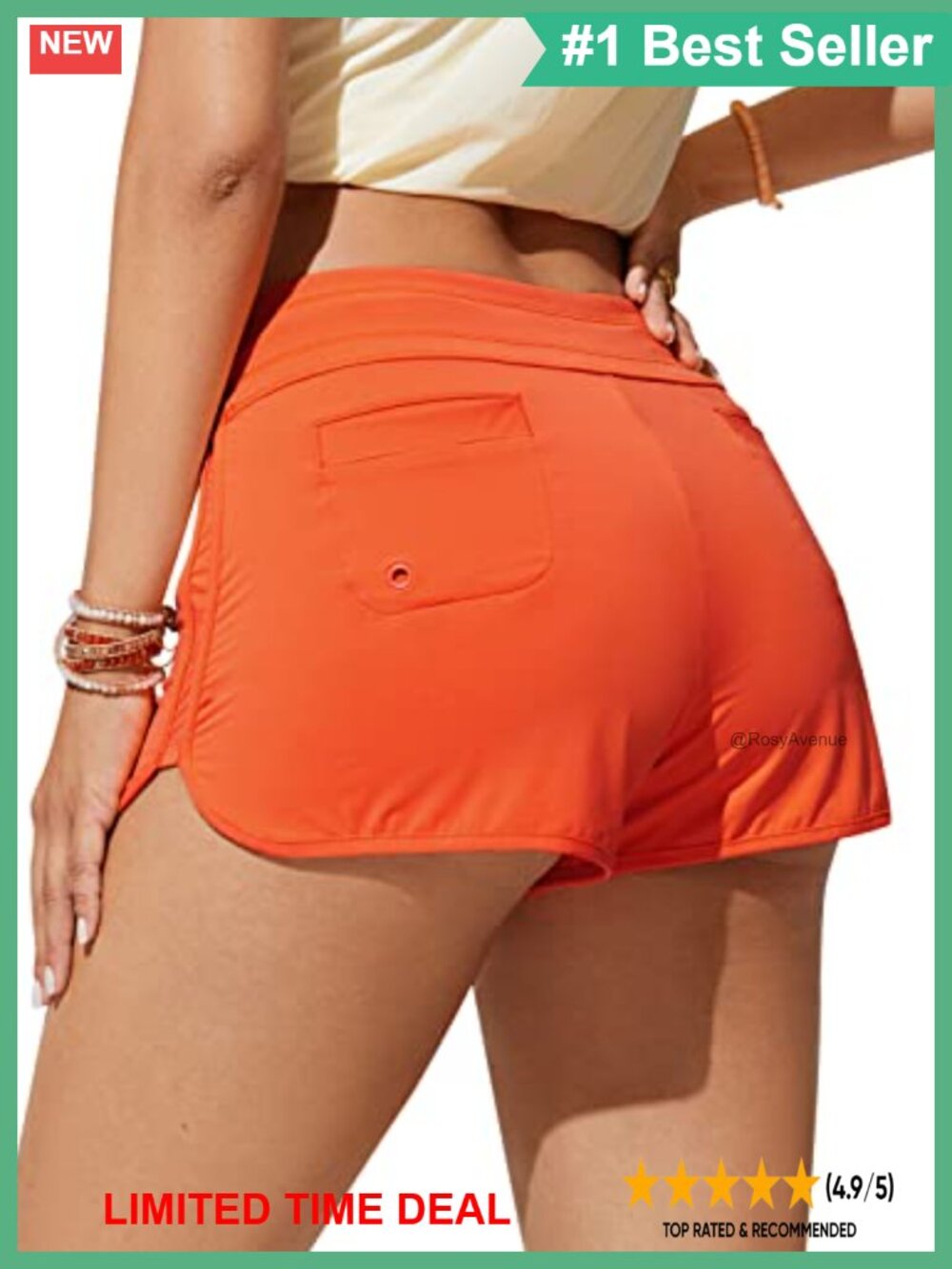 High Rise Swim Board Shorts 3'' Inseam Built-in Brief Quick Dry